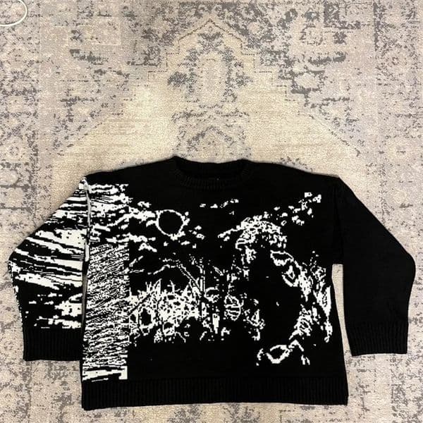 selling punk pattern mens and womens loose retro knitted sweater Gothic fashion retro winter hip-hop street style Y2K 250318