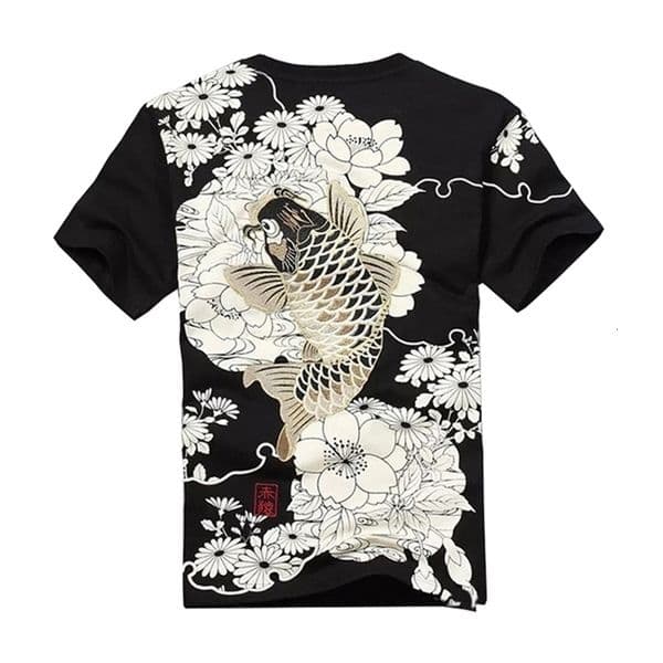 Arrival Hip Hop Knitted Tshirt Homme T Shirt Men Goods Embroidery With Short Carp Tattoo O-neck Cotton Casual 210707