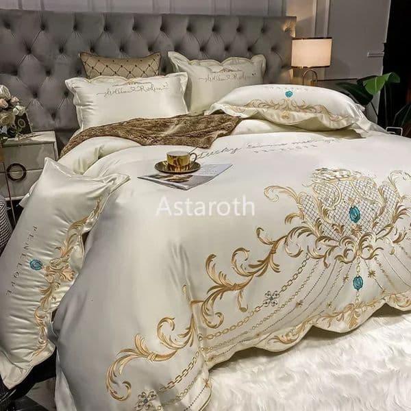 EuropeanStyle Bed Sheet FourPiece Set 100% Cotton HighEnd Atmospheric Ice Silk Quilt Cover Pure Bedding 240521