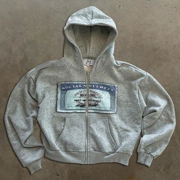 Y2K retro mens automatic hooded sweatshirt with personalized printed pattern street style open collar and long sleeves 240911