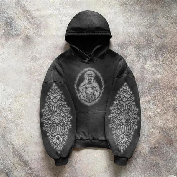 Geometric print oversized simple retro hoodies men y2k gothic punk hip-hop long-sleeved couple versatile baggy sweatshirt 250226
