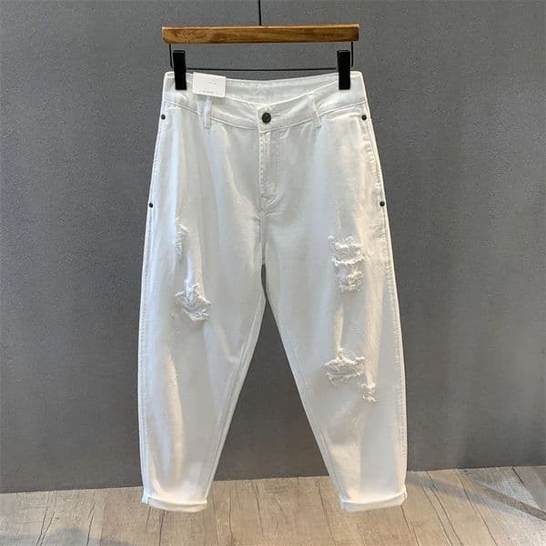 Spring and Autumn Solid Color Ripped Jeans Mens Casual Loose Comfortable High-Quty Large Size Trousers 36 Z260515