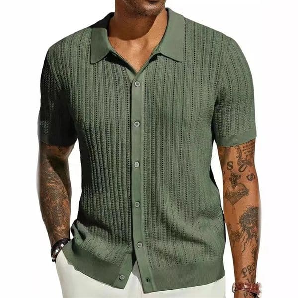 Summer Short Sleeve Mens Polo Shirts Fashion Solid Striped Loose Cardigan Turn Down Collar Shirt Male Casual Knitted Polos Top 250222