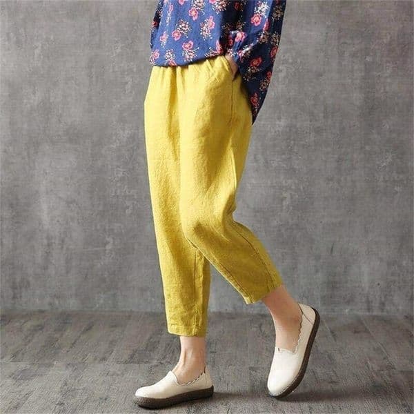 Women's Pants Capris Shimai Vintage Plus Size Cotton Women Pants Summer Elastic Waist Loose Casual Korean Pants Women's Pocket Cotton Linen Trousers 220916