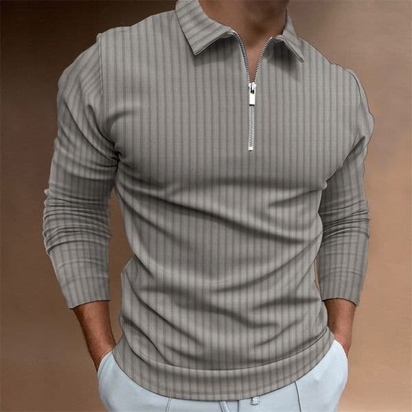 Men's Polos Men's Solid stripe Polo Shirt Lapel Long-sleeved Polos Shirt Zipper Collar Fashion Spring and Autumn Thin Shirt Casual Loose Top 230710
