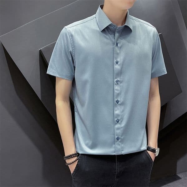 Men's Casual Shirts BROWON Summer Men Shirts New Short Sleeve Casual Business Shirts for Men Turn-Down Collar Solid Color Slim Fit Men Clothing 230420