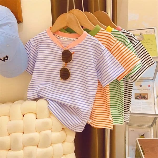 Childrens Short-Sleeved Boys Girls Summer Striped T-Shirt Baby Thin Section Half-Sleeved Bottoming Shirt Casual Wear 250521 M260210