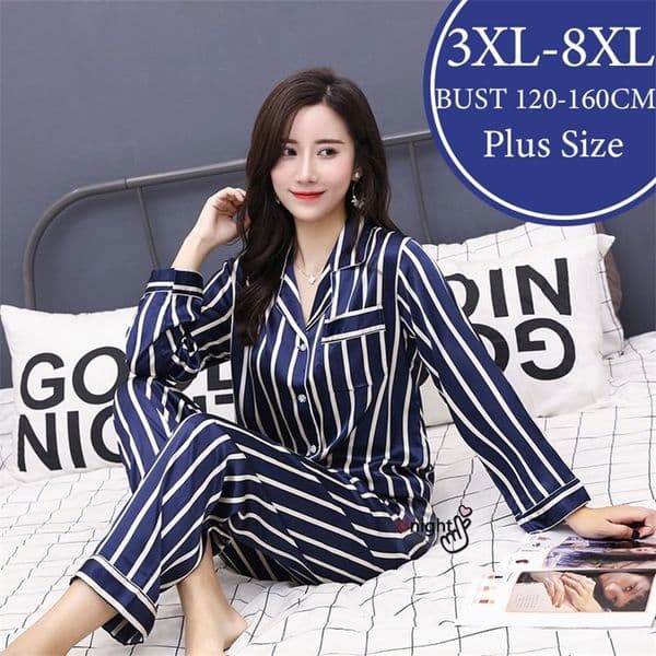 Women's Sleepwear 3XL-8XL Satin Pajamas Large 5XL Trouser Suit Women Pyjamas Casual Set Silk Sleepwear Nightwear Home Clothes Loungewear Pijama 230309