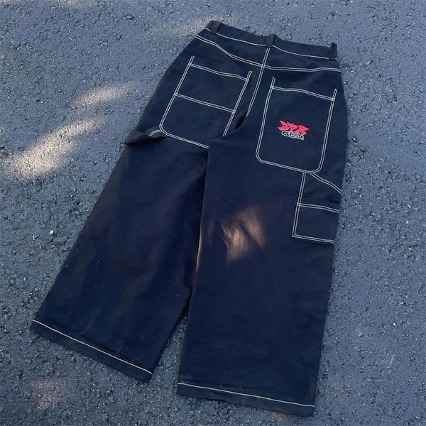 3pmwear Letter Embroidery Hip Hop Jeans for Men Y2k Retro Baggy Black Straight Wide Leg Pants Harajuku Streetwear Men Clothing 231221