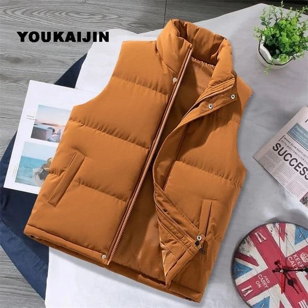 Brown vest jacket mens ultra-thin set stand up collar sleeveless inflatable jacket spring and autumn casual jacket mens hiking and running 240927