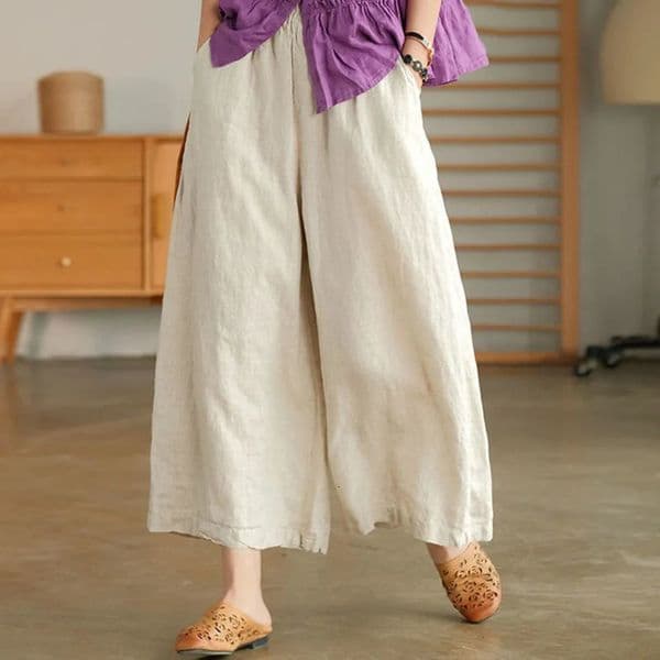 Casual Simplicity Summer Solid Color Wide Leg Pants Stylish Womens Clothing Elastic Waist Pockets Loose Vintage Cropped 240411