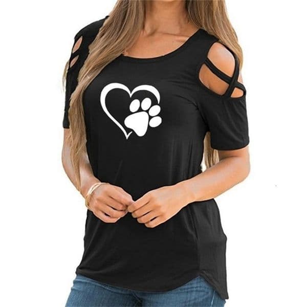 5XL Harajuku lovely heart Tshirt Women Causal Tshirt Cotton Bear paw Tees Woman off shoulder tops Clothes Drop 220527