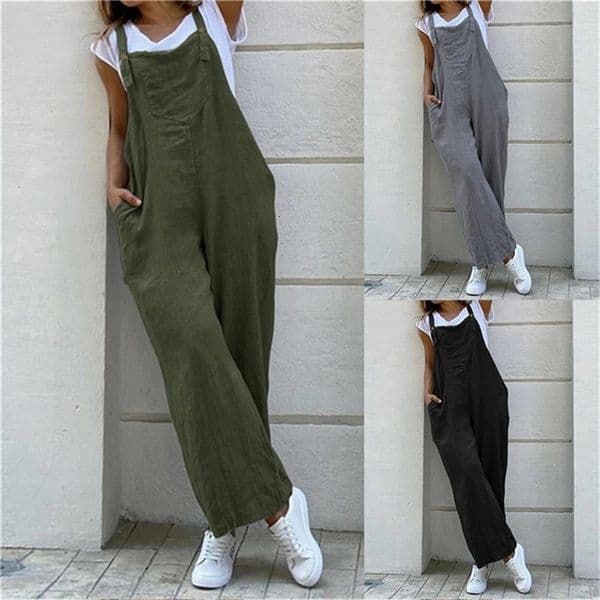 Women Suspender Rompers Overalls Vintage Jumpsuits Playsuits Long Pockets Wide Leg Pants Combinaison Oversize 240129