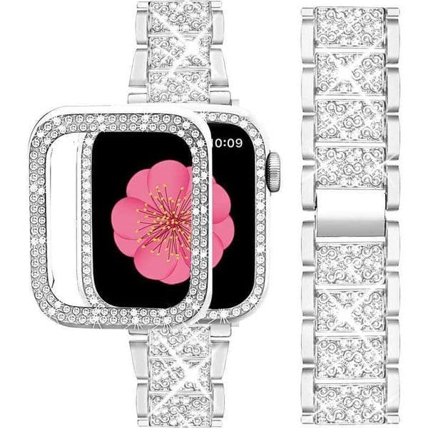 Diamond Case Stainless Steel Strap for Watch Band 40mm 41mm 44mm 45mm Metal Bracelet for iWatch Series 9 8 7 6 5 4 SE Z250924