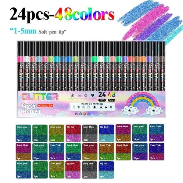Bestseller 24Pcs Double Tips Marker Pen Sparkly, For Rock Painting, Ceramic, Glass, Scrapbooking, DIY, Acrylic Glitter Markers ddmysat