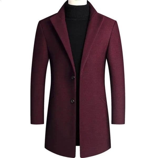 Brovon Korean Coat Mens Autumn/Winter Wool Mens Jacket Casual Slimming Windproof Long Color Solid Color Mens Jacket 241118