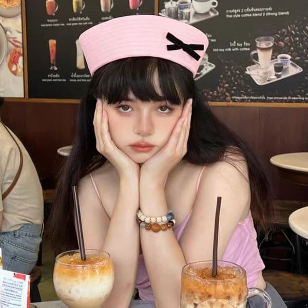 Korean bow cute pink sailor hat flip cover Eaves Versatile Sweet Girl springsummer JK beret dome fashionable womens 240812