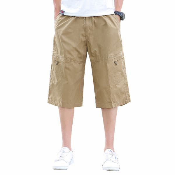 Big Size 4XL 5XL 6XL Summer Men's Cropped Trousers Multi-Pocket Cargo Pants Army Green Loose Cotton Black Khaki Joggers 210412