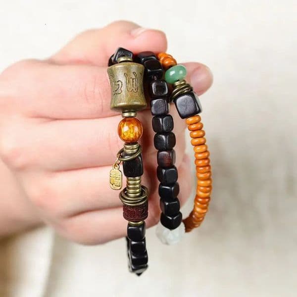 Vintage mixed matching copper wood bead multi-layer bracelet personalized jewelry green sandalwood mens bracelet 250418