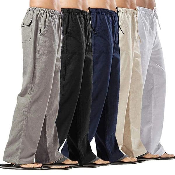 Fashion Men Linen Pants Multiple Pockets Casual Trousers Summer Breathable Cotton Streetwear Male Spring Loose Sweatpants 240411
