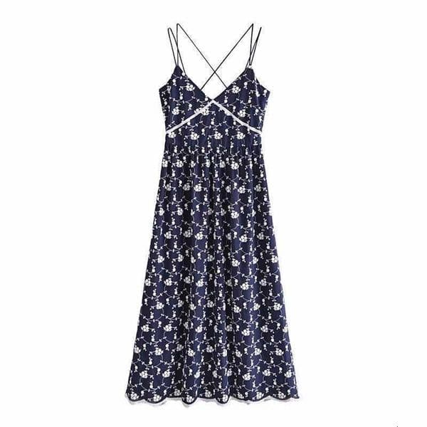 Summer Women Embroidery Suspender Dress elegant Casual Fashion Chic Lady Straps Woman Long Sling Dress 210709