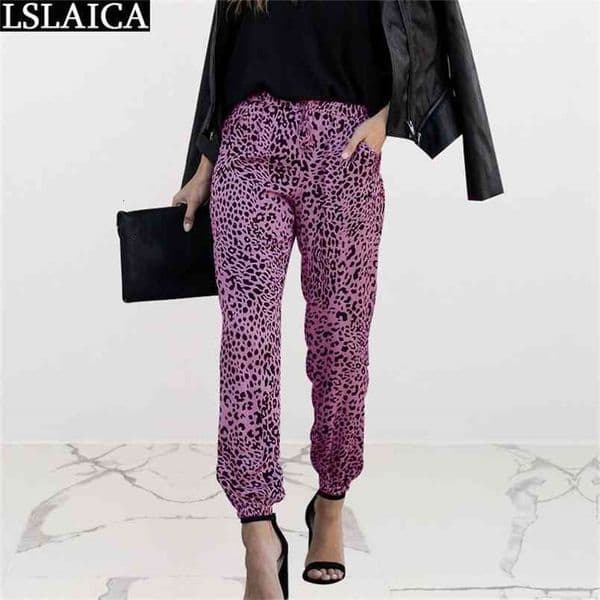 Fashion women pants & capris Mid waist Leopard print streetwear pencil office party club plus size clothing 210515