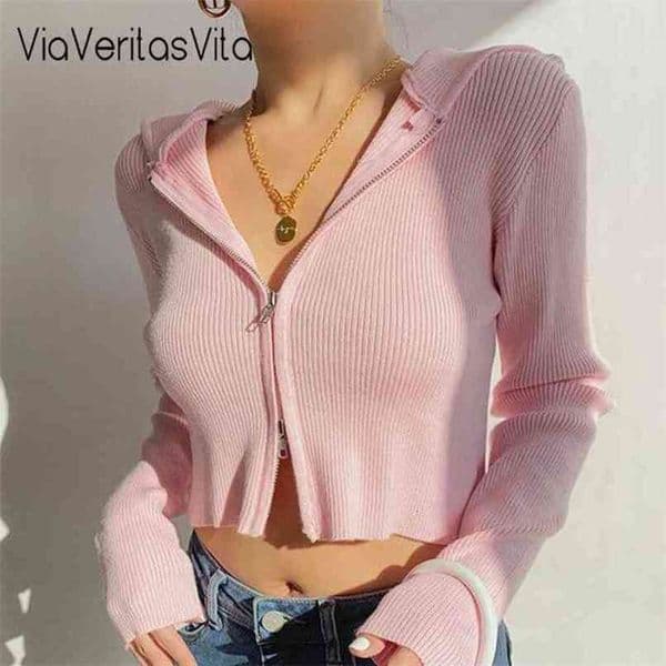 Zip-up Cardigan Women Jacket Outwear Mujer Zoravcky Basic Coat Jogger Short Sport Coat Hoddied Crop Top Femme Casual Autumn 210805
