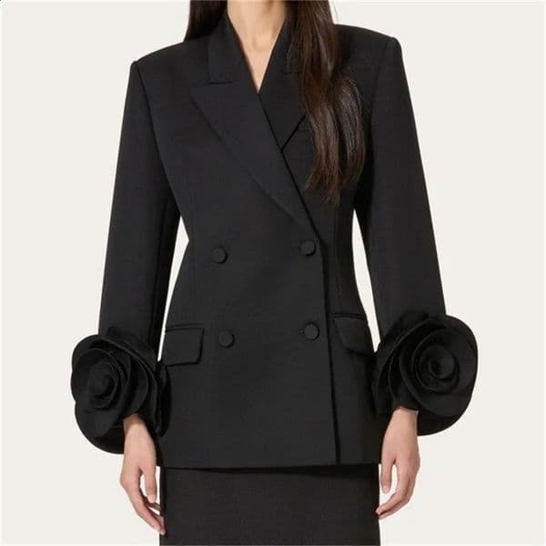 Womens jacket Autumn outerwears Three Dimensional Flower Decorative Womens Suit Jacket cotton blend blazer woman Coat 240830