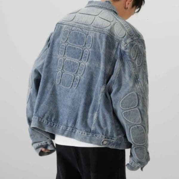 American Loose Hole Denim Jacket Mens Spring Broad Shoulder Rugged Handsome Coat Armor n Motorcycle Jean Jacket Streetwear 250917Z