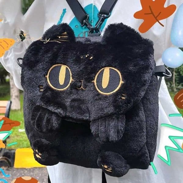 Plush Cartoon Cat Doll Backpack Soft Resistant To Dirt Simplicity Campus Bag Large Capacity Washable Cover Diagonal Span Bag Z250924