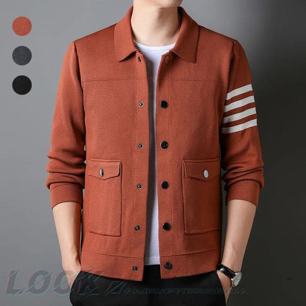 ThreeColor Striped Mens Cardigan CoatTrendy Coat Wool KnitwearMen Jacket 240123