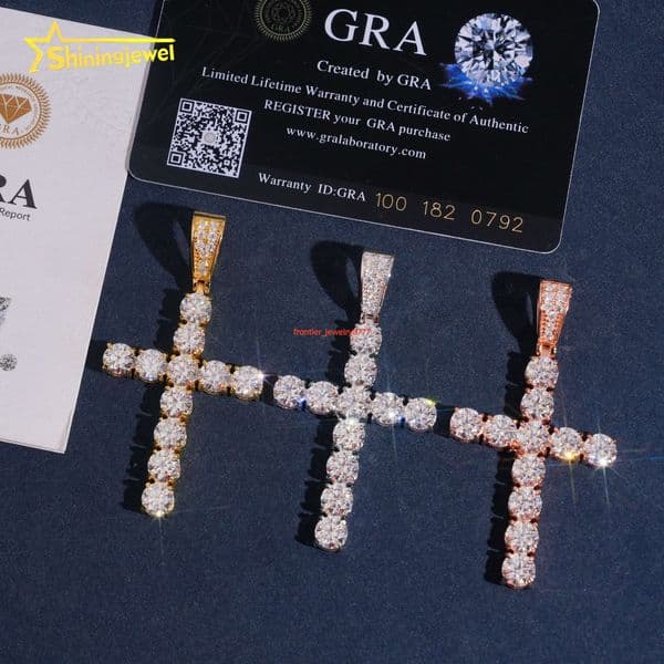 Hot Sale Cross Pendant Pass Diamond Test Moissanite 925 Sterling Silver Gold Plated Hip Hop Iced Out Cross Charm Pendant