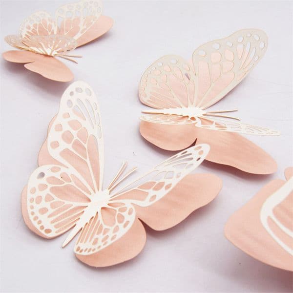 Wall Stickers Doublelayer Pink Hollow Butterfly 3D Decorative Simulation Butterfies Wedding Festival Home Decoration 20 PCS 230808