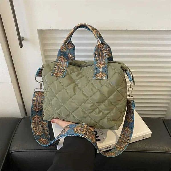 Women Wide Shoulder Belt Handbag FallWinter Rhombus Space Cotton Shoulder Bag Large Capacity AllMatch Shopping Tote Bag Z250923