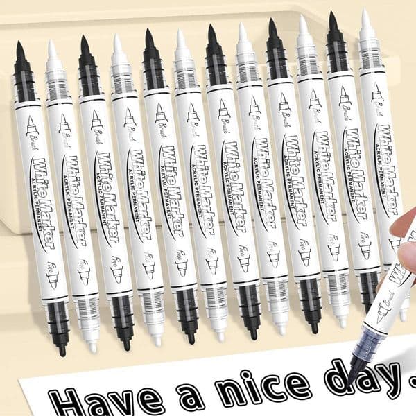Bestseller 2-6Pcs Black/White Large Capacity Dual Tip Permanent Acrylic Paint Pen Supplies, Fabric Paint, Markers for DIY Art ddmysat