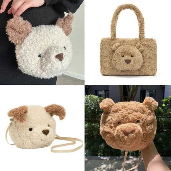 Curly Puppy Plush Bag Bear Head Tote Bag Y2K Toy Dog Crossbody Bag Simulation Back To School Birthday Gift Student Bag Dust Bag Z250924