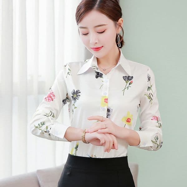 Women's Blouses Shirts Spring Ladies Print Tops Long Sleeve Chiffon Blouse Plus Size Korean Casual Women Streetwear Shirts Elegant Office Shirt 220826
