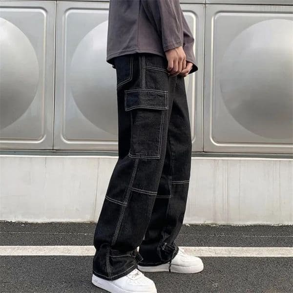 Mens Wide Leg Jeans Hip Hop Casual Mens Straight Pocket Jeans Street Clothing Skateboarding Pants Neutral Trousers Plus Size S-5XL 241203