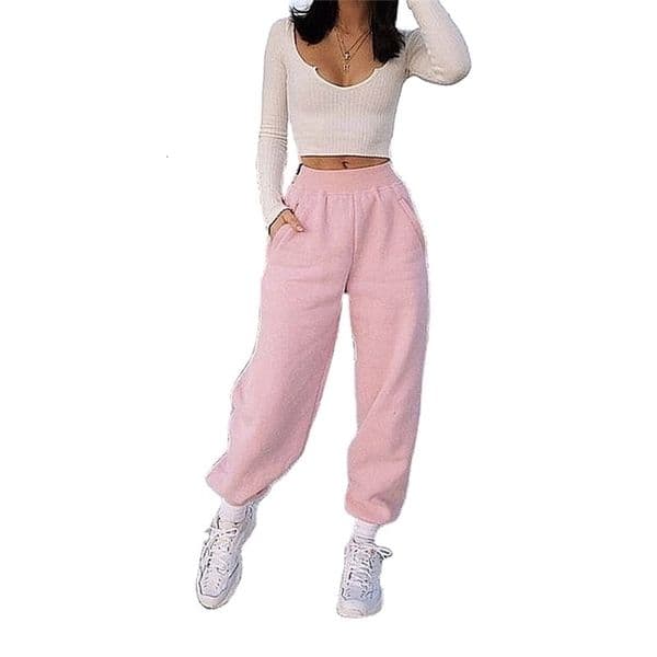 Women Pants Capris Pink White Sport Plus Size All Match Casual Long Baggy Thicken Fashion 210513