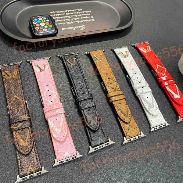 Designer Apple Watch Band Floral Pattern Leather Watch Strap for 38/40/41/42/44/45/46/49mm Smartwatches For iwatchs series 10 9 8 7 6 5 4 SE Ultra 2 brand Bracelet