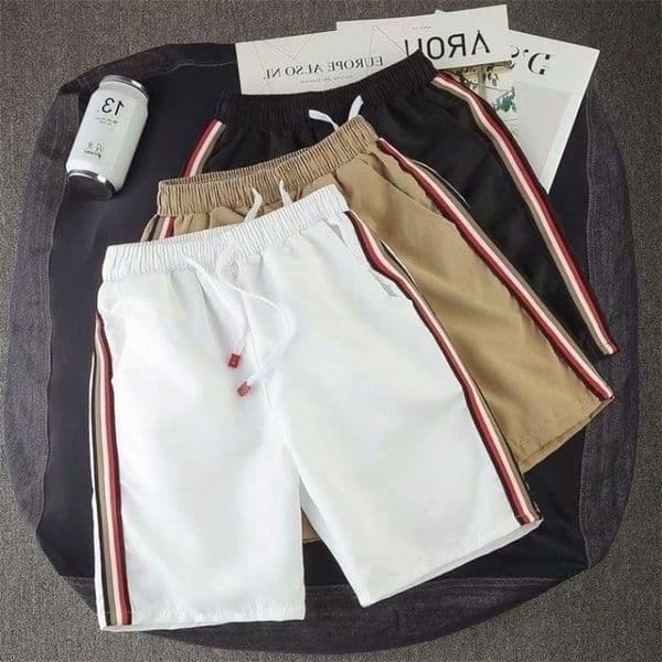 New Men Shorts Casual Solid Color Stripe Side Summer Male Loose Beach Shorts Elastic Waist Quickdrying Jogger Short Pants T200718