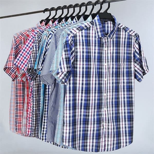 Men's Casual Shirts 5XL 6XL 7XL 8XL 10XL Plus Size Fashion Classic Style 100% Cotton Comfortable Plaid Short Sleeve Shirt Male 230325