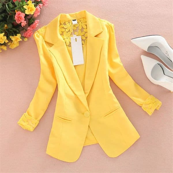Womens Blazers Notched Collar Business Suits Female Work Office Ladies Lece Hook Flower Casual Blazer Outerwear 240318