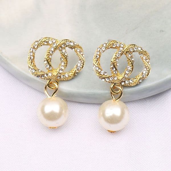 Fashion 18K Gold Plated Designer Earrings Dangle Letters Stud Earring Diamond Earrings Luxury Brand Women Rhinestone Pearl Wedding Party Jewelry
