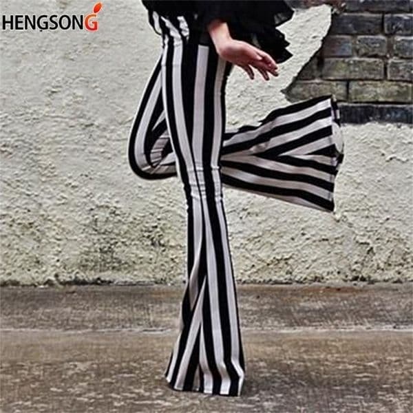 Women's Pants Capris Striped Wide Leg Pant For Women Elastic High Waist Long Trouser Autumn Female Fashion Flare Pants OL Clothes 220916