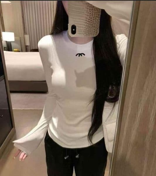 Womens t shirt designer brand tshirt luxury brand classic letter embroidery cotton long-sleeved fashionable slim black and white tees tops high-end custom t shirts