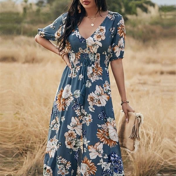 Casual Dresses Msfilia Spring Summer Long Floral Bandage Dress Women Sexy V Neck Slim High Waist Ladies A Line Print Maxi Dresses 230425