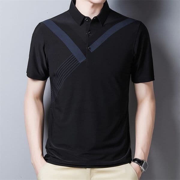 Men's Polos Striped Men's Polo Shirt Short Sleeve Cool Summer Clothing Solid Black Loose Fit Men's Polo Shirt Top 230412