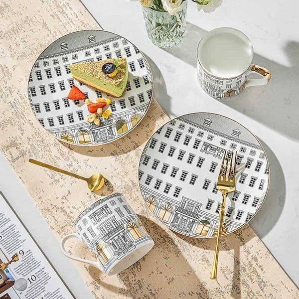Europeanstyle Roman Architecture Ceramic Disc Coffee Cup Snacks Main Course Plate Kitchen Tableware Coffee g Storage TrayXJ250924