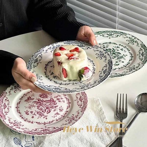 8inch French Vintage Rose Ceramic Plate European Style Dinner Dishe Plates Salad Dessert Dinner Dish Household Art TablewareXJ250924